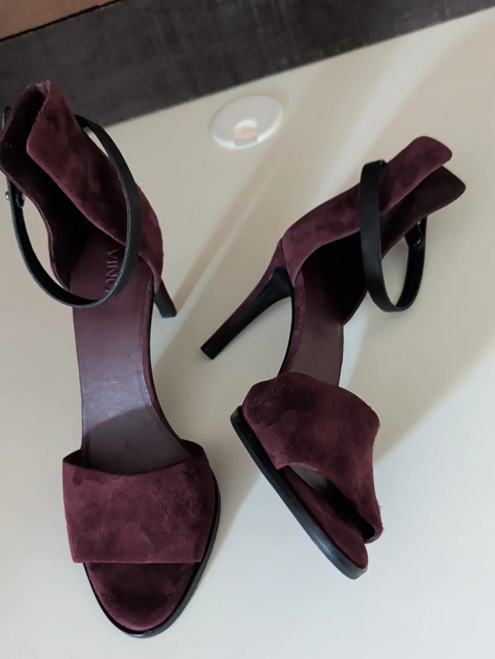 Vince Women's Burgundy Suede High Heel Sandals Size 8.5M